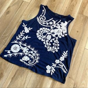 Lucky Brand Floral Embroidered Tank Top Size Large